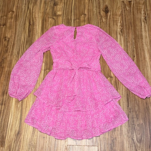 Japna women’s dress XS 0 2 Vibrant Pink white cross over fit flare ruffle sheer - Picture 5 of 7